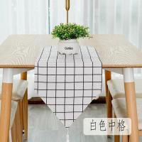 北欧桌旗 棉麻家用桌布电视柜长桌旗欧式茶几现代简约轻奢床旗 白色中格 30*100cm(适合60cm左右小桌或柜子)