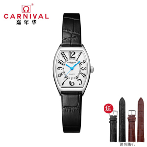 瑞士嘉年华CARNIVAL简约新款石英表 女士正品手表酒桶型女表进口机芯日历款防水数字刻度气质腕表8323L