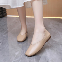 春秋真皮女鞋圆头浅口单鞋复古简约平底鞋懒人四季鞋奶奶鞋