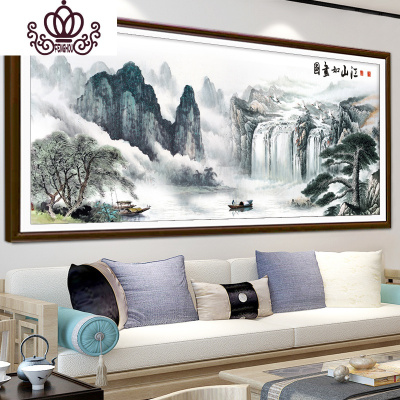 封后江山如画十字绣2019新款绣2020年客厅满绣大件大幅大气山水画风景棉线满绣-280*110cm中格3股线