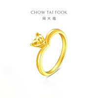 周大福爆闪爱心足金黄金钻石造型戒指女计价(工费420)EOF1534 礼物求婚戒指七夕礼物