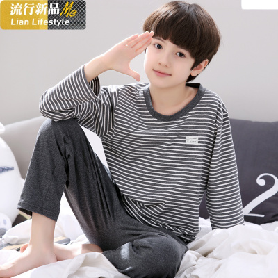恋名媛小男孩秋季长袖卡通睡衣套装12-13-15男中大童初中学生18岁青少年睡衣