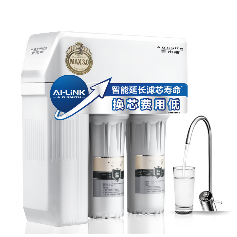 AO史密斯净水器全时高水效专利MAX3.0反渗透滤芯1.6升/分钟升级款厨下式直饮净水机R1600HWi-EE