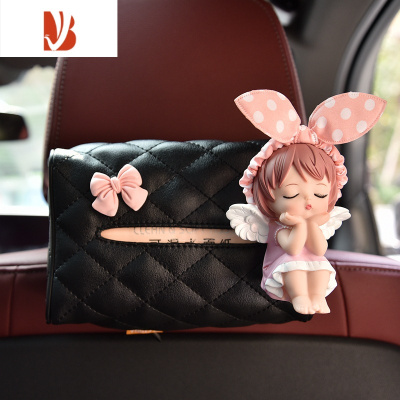 三维工匠车载纸巾盒车内卡通安妮椅背挂式多汽车扶手箱收纳抽纸盒套% 粉蝴蝶结-粉波点[安妮纸巾盒]★