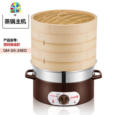 封后quanmin/竹木香电蒸锅三层大容量多功能家用自动保温电蒸笼 FENGH 三笼一盖(竹蒸笼)咖啡色底28ED定时保