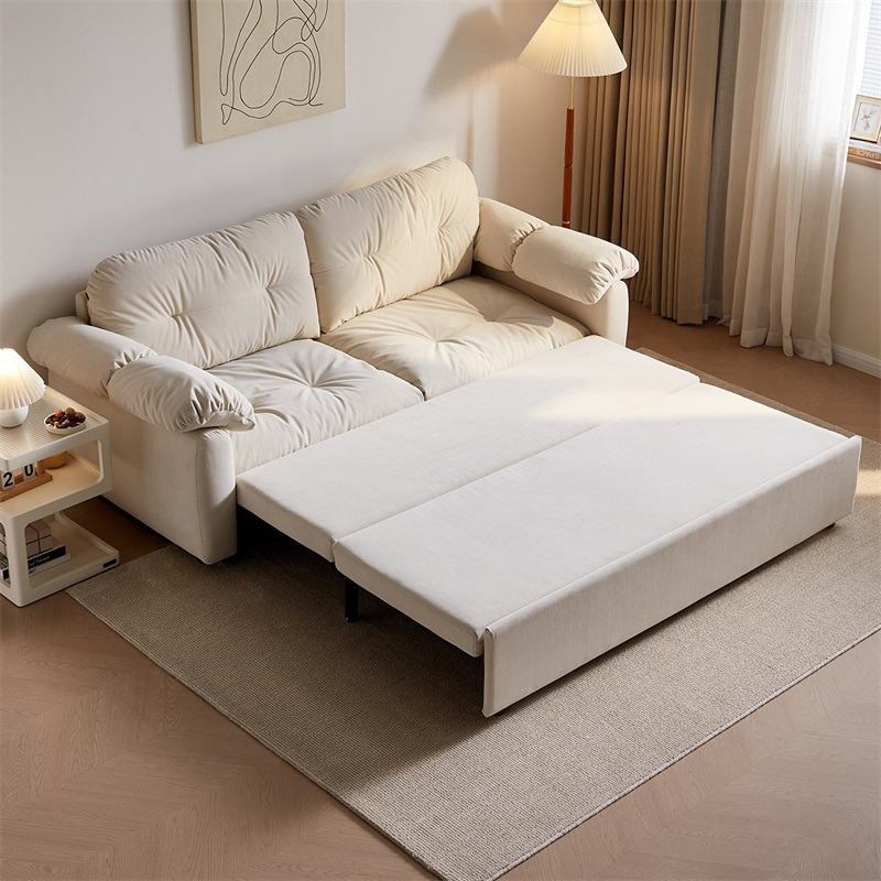 全友家居奶油风折叠两用沙发床2024新款小户型直排云朵沙发