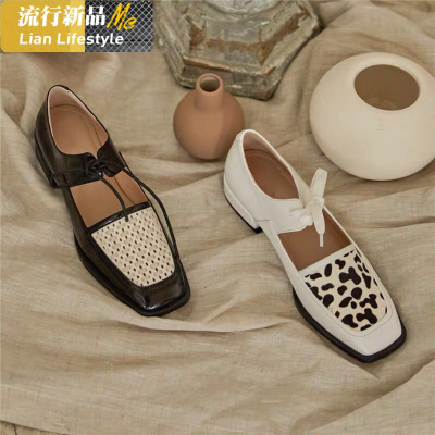 复古方头女鞋2020春季英伦风粗跟中跟牛皮单鞋女潮韩版小皮鞋chic知义(ZHIYI)休闲鞋
