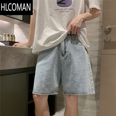 HLCOMAN港风夏季牛仔短裤男宽松潮牌ins百搭休闲裤潮中裤五分裤简约裤子