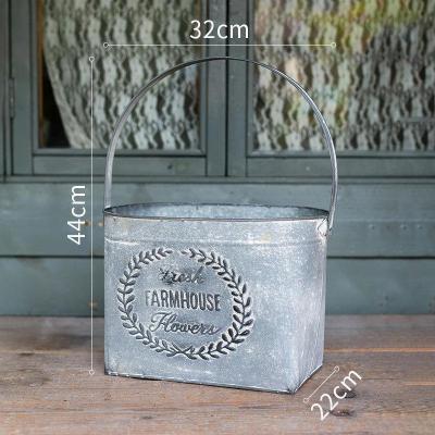 美帮汇铁艺花盆铁皮桶花桶复古做旧鲜花干花多肉花器花篮花店装饰 铁皮桶圆形花纹(大号) 大