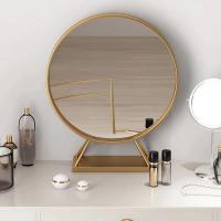 森美人北欧创意金色化妆镜子梳妆台圆形台式镜卧室镜浴室镜卫生间镜子
