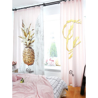 北欧风格ins窗帘布菠萝粉色少女心卧室网红公主风客厅成品半遮光