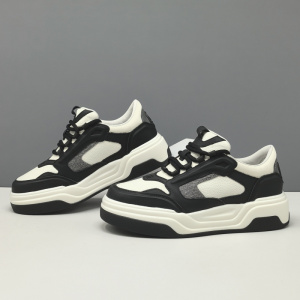 男生头层牛皮拼色厚底板鞋男款潮鞋真皮百搭欧洲站男士增高休闲鞋