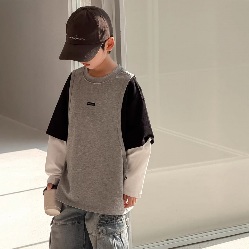 男童假两件卫衣春秋款2026新款男孩春装中大儿童痞帅休闲运动上衣