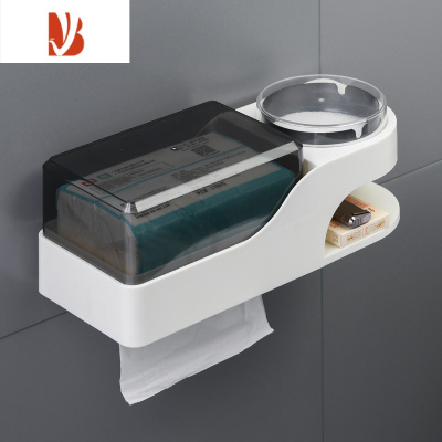 三维工匠多卫生间厕所纸巾盒卫生纸卷纸盒厕纸创意壁挂式免打孔置物架 多功能款-主体北欧白[配黑色烟灰缸]送灭烟沙1包