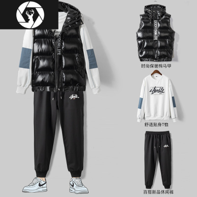 HongZun男士休闲套装冬季潮流帅气男装秋冬运动一套搭配潮牌痞帅男三件套其他套装