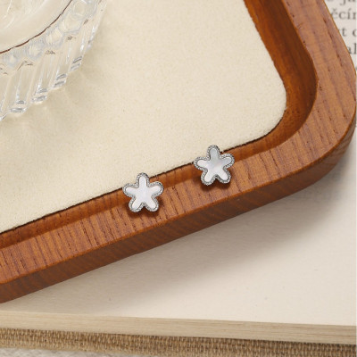 s999足银微镶花朵耳钉女小众森系文艺气质高级感小花镶边耳饰送女朋友老婆情人节七夕生日礼物