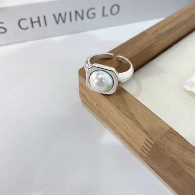 珍珠方形s925纯银戒指女小众高级感韩国个性简约轻奢风开口食指戒送女朋友老婆情人节七夕生日礼物