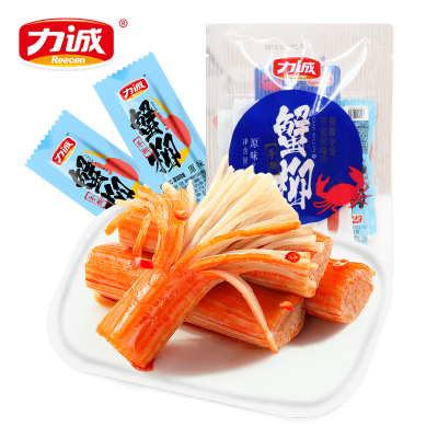 力诚食品旗舰店-手撕蟹柳蟹肉棒105g混味即食休闲零食网红小吃混味袋装105g原味两袋+香辣味两袋-
