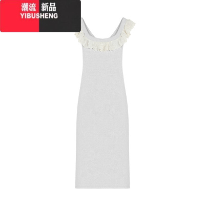 YIBUSHENG纯欲风花边撞色方领连衣裙女2024季修身收腰包臀裙长裙