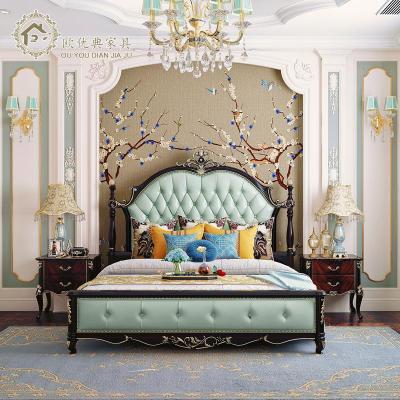 欧式床 时尚实木皮艺床 双人床1.5床 简约新古典婚床公主床榉木床
