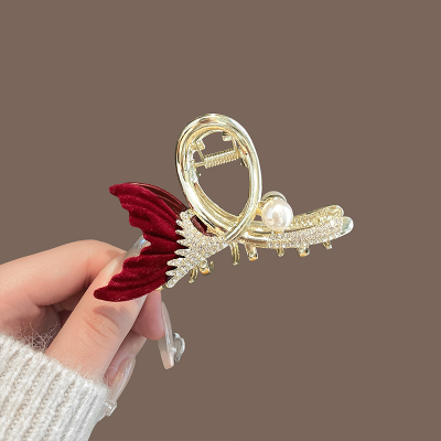 珍珠鱼尾中号抓夹女2025新款发夹后脑勺半扎发鲨鱼夹时尚发抓头饰送女朋友老婆情人节七夕生日礼物