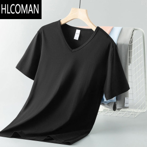 HLCOMAN莫代尔短袖T恤男V领纯色上衣服夏季冰丝速干凉感半袖体恤简约百搭