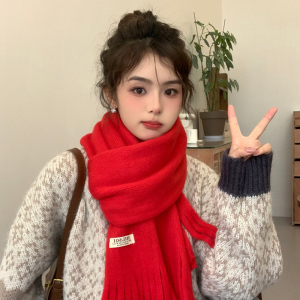 啄木鸟围巾女冬季韩版百搭纯色围脖女学生可爱加厚保暖高级感秋冬