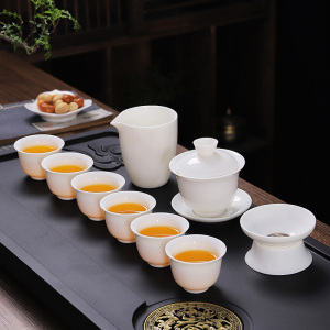 [补贴10%]羊脂玉白瓷茶具套装高档轻奢功夫茶杯办公室盖碗泡茶杯精品茶道