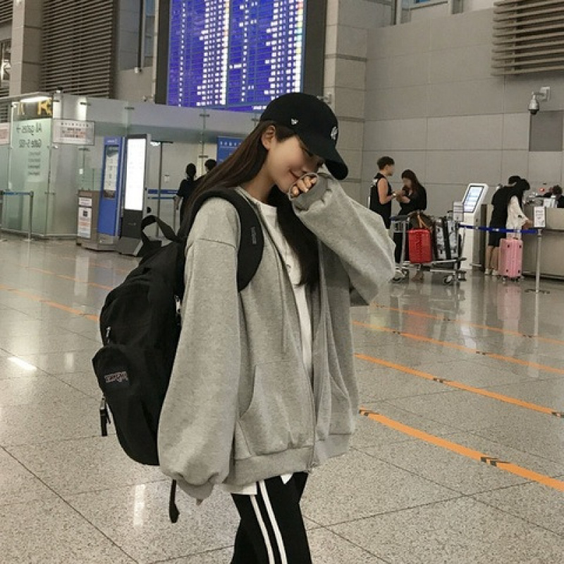 宽松韩版oversize韩版加厚加绒宽松休闲长袖卫衣纯色大码外套