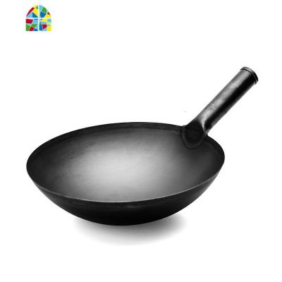酒店厨师爆炒专用熟铁锅无涂层无烟家用炒锅圆底商用猛火灶熟铁锅 FENGHOU 34熟铁柄