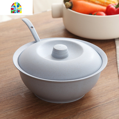小麦秸秆汤锅套装家用耐摔带盖大号汤碗盛汤碗汤盆盖子汤勺子套装 FENGHOU 北欧米(汤盆盖子勺子三件套)