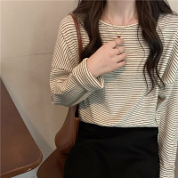 圆领条纹打底衫女内搭春秋冬新款宽松百搭慵懒风长袖T恤外穿上衣