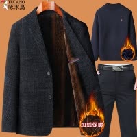 爸爸秋冬款外套装中老年人加绒加厚款西装男2024新款冬装中年西服