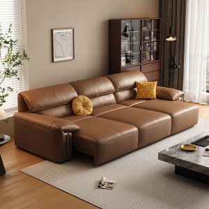 意式极简电动真皮沙发头层牛皮现代轻奢直排皮艺沙发-卡尔适巴比尼