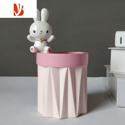 三维工匠慕斯兔笔筒带名片夹创意可爱兔子摆件ins北欧房间装饰品生日礼物粉红色