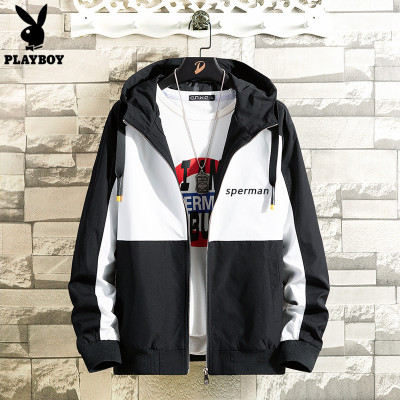 花花公子新款秋季男士休闲帅气百搭连帽夹克潮流韩版常规上衣外套