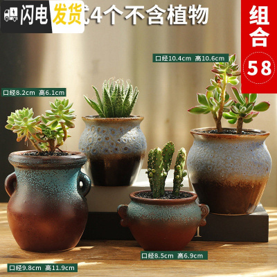 三维工匠多肉花盆陶瓷简约粗陶透气室内大口径肉肉植物创意小花盆 款式二十一 中等花盆容器