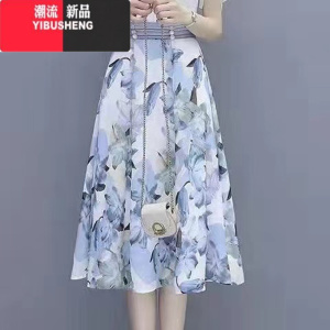 YIBUSHENG雪纺碎花连衣裙女装2024年季新款仙气收腰早春秋时尚薄裙子