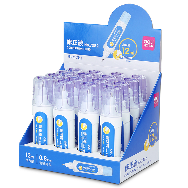 得力(deli) 7382 环保修正液12ml 液涂改带大容量白色修改液笔 快干 颜色随机