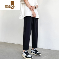 YANXU夏季裤子男款潮牌宽松阔腿直筒裤薄款冰丝休闲长裤男生垂感九分裤