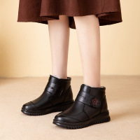 新款牛皮妈妈棉鞋真羊毛软底防滑中老年魔术贴女鞋