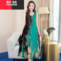 YIBUSHENG2024新款高级感无袖棉绸连衣裙女天外穿中老年人妈妈大摆沙滩裙