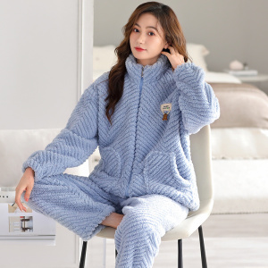 珊瑚绒睡衣女款2024新款秋冬加绒加厚法兰绒家居服可外穿时尚套装