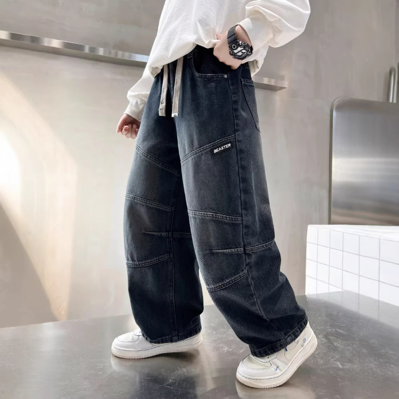 儿童装男童裤子春装2026新款时尚宽松直筒胖孩牛仔裤中大童休闲裤