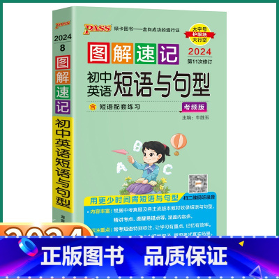 初中英语短语与句型 初中通用 [正版]2024新版 PASS图解速记初中英语短语与句型人教版 七八九年级知识点总复习初一