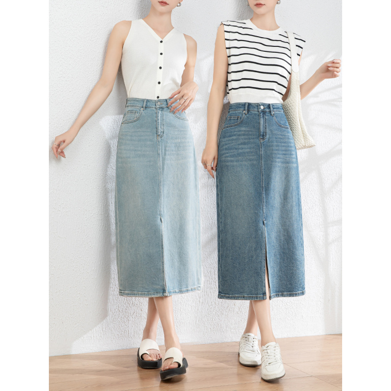 前开叉A版半身裙女20265年夏季新款百搭显瘦牛仔中长裙子