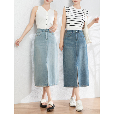 前开叉A版半身裙女20265年夏季新款百搭显瘦牛仔中长裙子