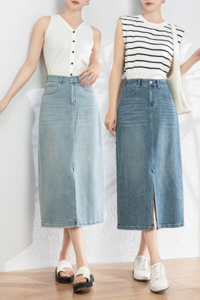 前开叉A版半身裙女20265年夏季新款百搭显瘦牛仔中长裙子