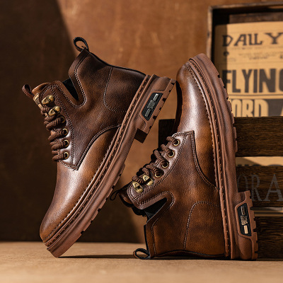 男士时尚马丁靴休闲新款秋冬高帮百搭厚底复古英伦风增高男靴