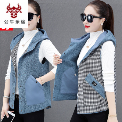 公牛乐途双面穿摇粒绒马甲女秋冬2020年新款宽松背心羊羔绒坎肩马夹外套潮